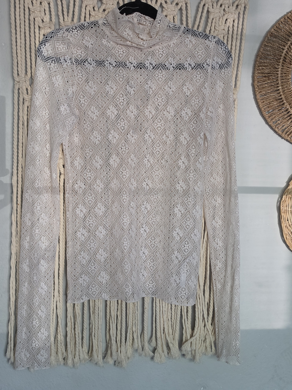 Free People Delicate Cream Lace Mock Neck Long-Sleeve Top - Picture 2 of 4